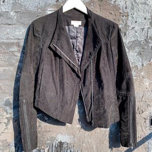 Helmut Lang Black Corduroy Zip Up Asymmetrical Moto Jacket Petite Designer